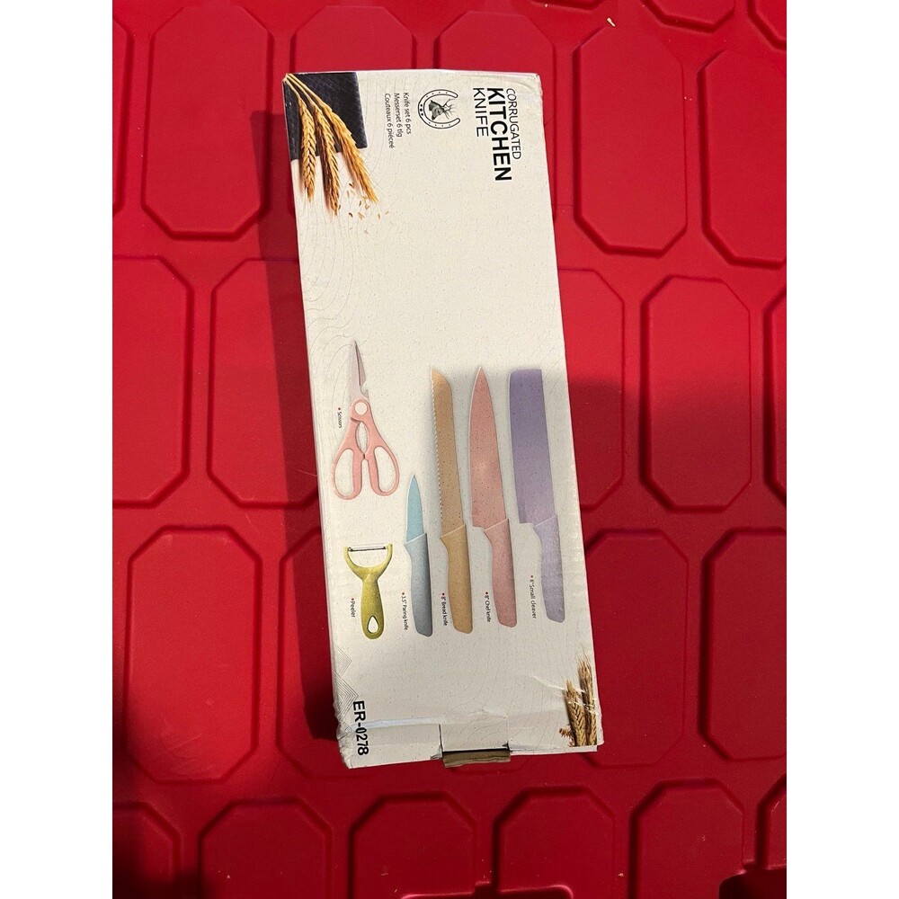 Corrugated Kitchen Knife Set – 6 Piece – Pastel Colors – New